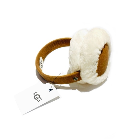 UGG Real Fur Genuine Shearling Suede Leather Earmuffs NWT - Picture 1 of 10